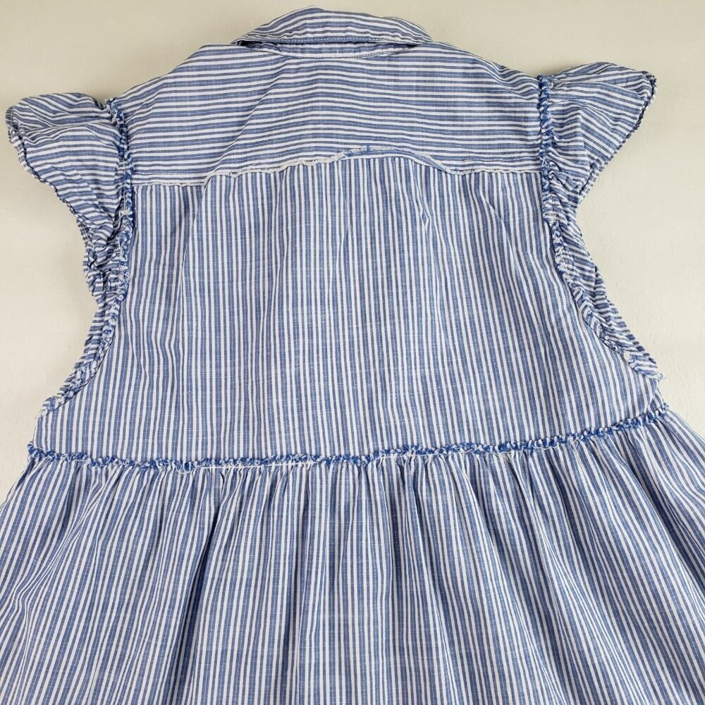 Free People Starfish Mini Shirt Dress Women Small Blue Striped Ruffle Button Up - Picture 8 of 13